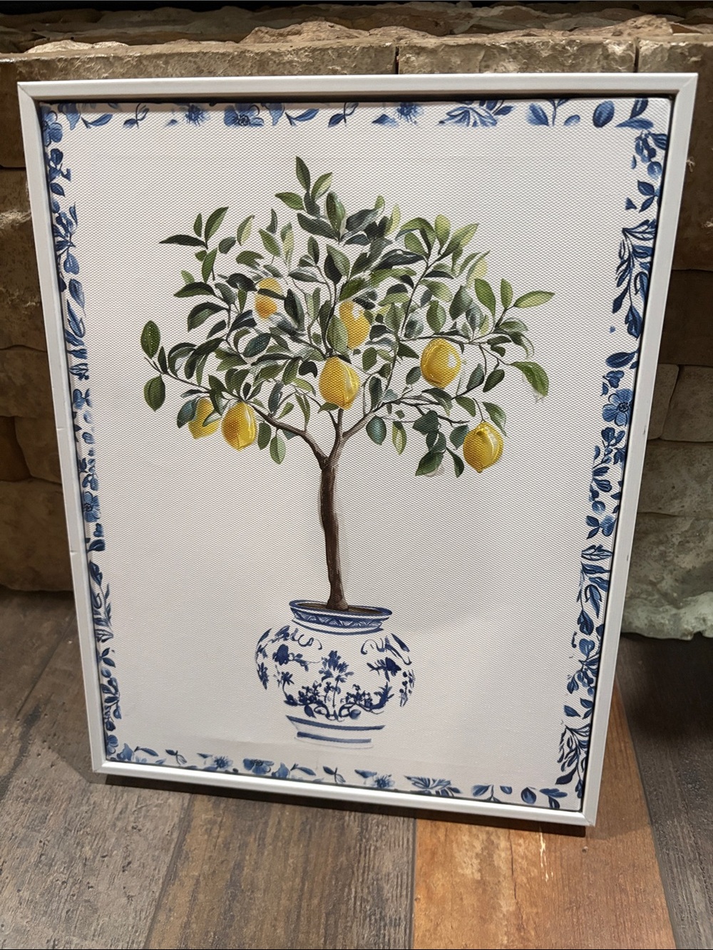Framed Lemon Tree Wall Art in Blue and Yellow